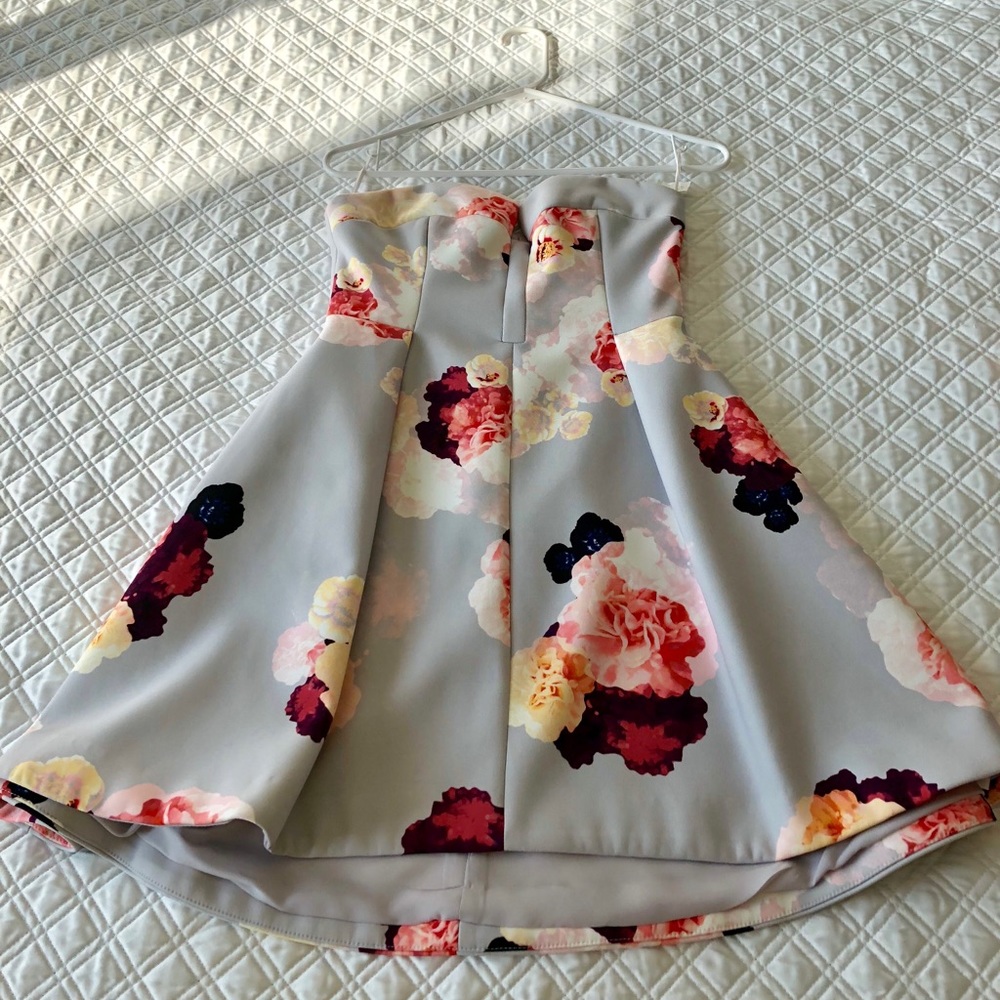Light grey, floral, cocktail dress